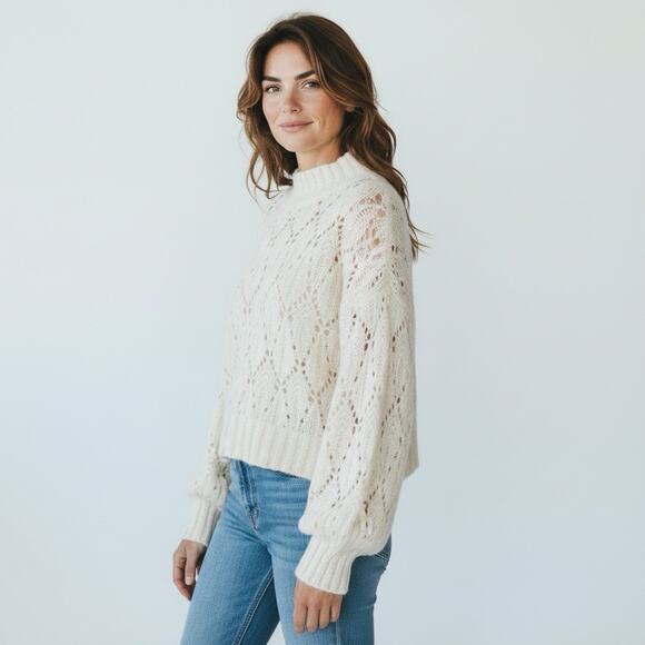 Reformation Sweaters - Reformation Sweater Alpaca Wool Jessica Pointelle Lacy Knit Ivory Size Small